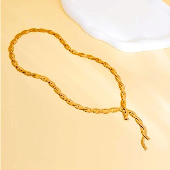 Y Lariat Gold Plated Twisted Herringbone Adjustable Resizable Necklace - Picture 3 of 6